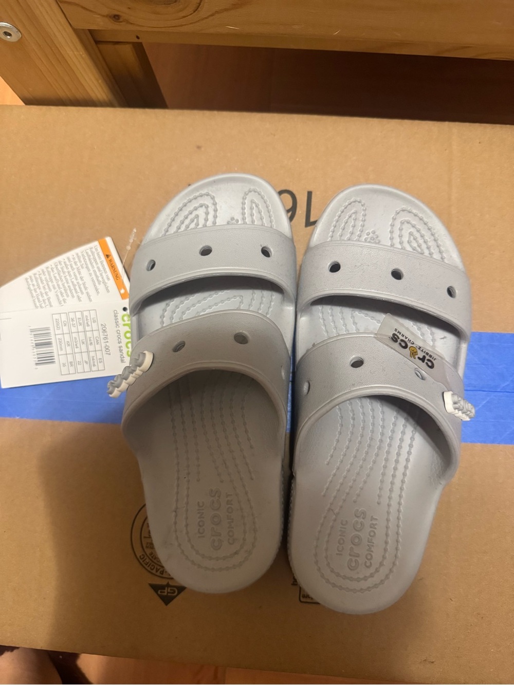 CROCS Women's Dual-Strap Slide Sandals in Light Gray